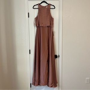 Revelry Wren Satin Fitted High Neck A-line Bridesmaid Dress 10 Desert Rose